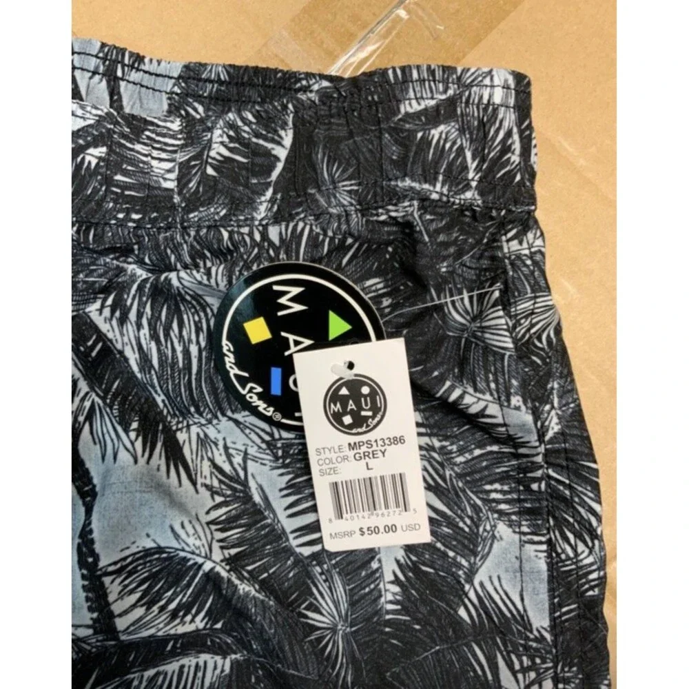 MENS MAUI AND SONS DRAWSTRING LINED STRETCH SWIM BOARD SHORTS SIZE L